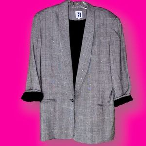 Vintage Blazer long oversized tapered sz 8 shoulder pads rhinestone accents rare